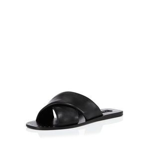 AQUA Womens Black Studded Silky Square Toe Slip On Slide Sandals Shoes 7.5 M